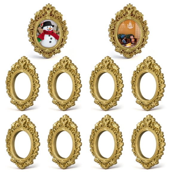 BESTYASH 10Pcs Compact Resin Photo Frame Golden Vintage Style for DIY Craft Supplies