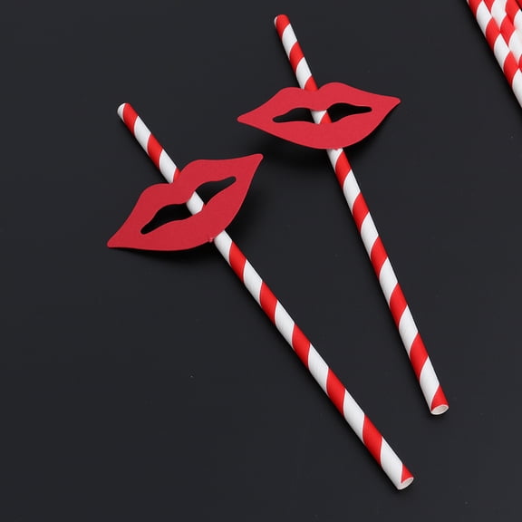 BESTYASH 10Pcs Disposable Red Paper Straws Party Supplies with Heart Design for Festive Occasions