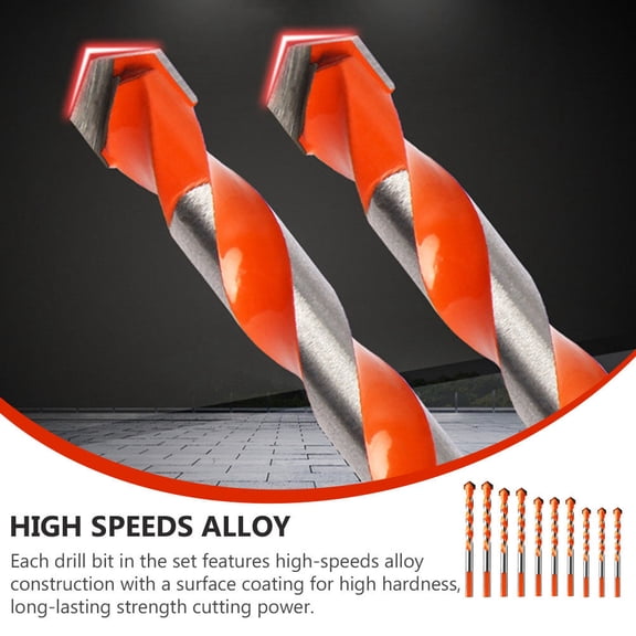 BESTYASH 10Pcs Glass Drill Bits Orange Triangle Head Swivel Head Function Building Engineering