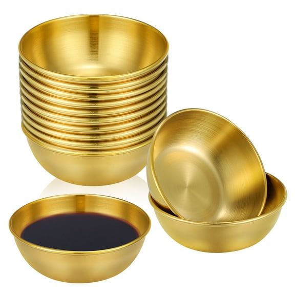 BESTYASH 10Pcs Golden Round Stainless Steel Sauce Dishes Ideal for Vinegar Soy Sauce Mustard