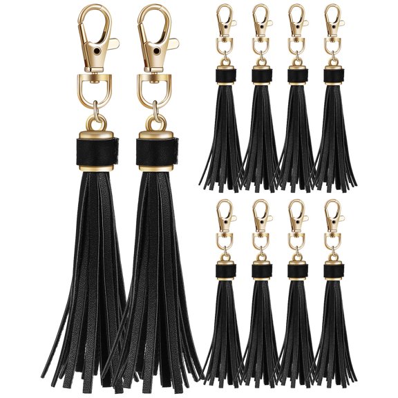 BESTYASH 10Pcs Handbag Tassel with Key Finder in Black PU Decoration