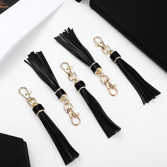BESTYASH 10Pcs Handbag Tassel with Key Finder in Black PU Decoration
