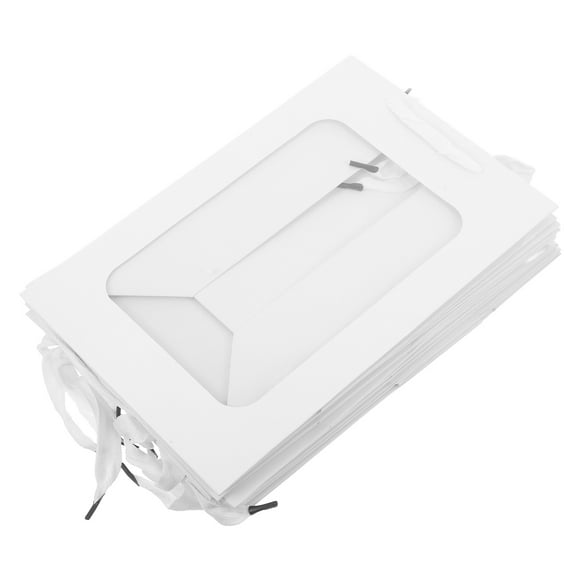 BESTYASH 10Pcs White Clear Bags with Handles and Transparent Window for Present Packaging