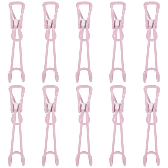 BESTYASH 10Pcs Metal Spring Clip Hooks with Pink Coating for Home Hanging and Storage
