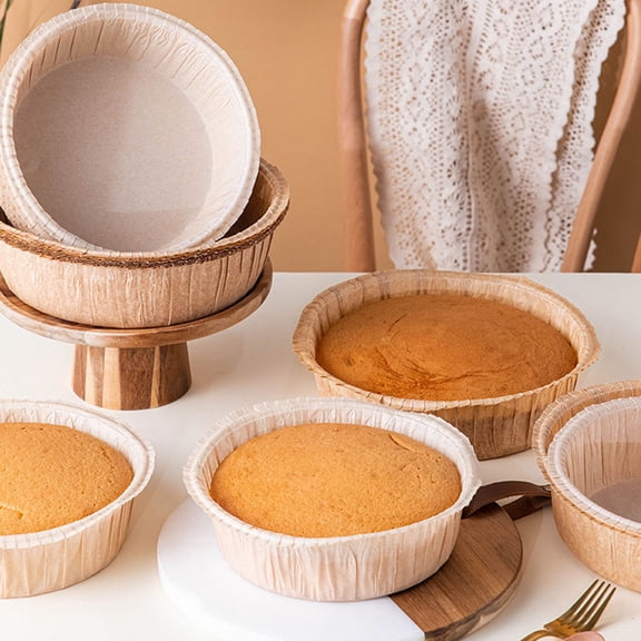 BESTYASH 10Pcs Paper Baking Pans Disposable Golden Round Cake Pans for Even Baking Release