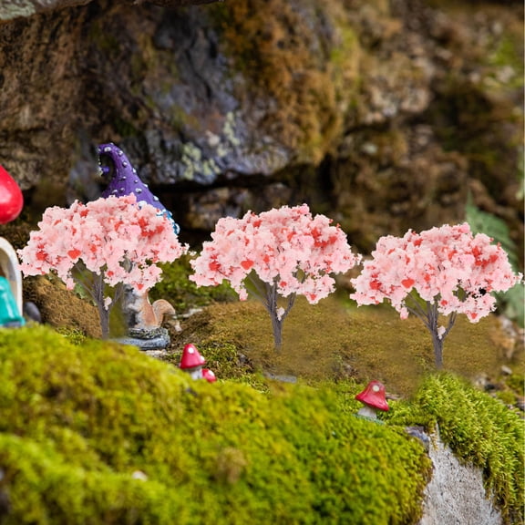 BESTYASH 10Pcs Pink Artificial Cherry Blossom Bonsai Trees for Model Railroad and Microlandscape