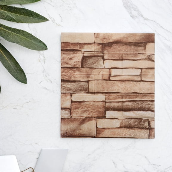 BESTYASH 10Pcs Self Adhesive Kitchen Tiles Light Brown Realistic 3D Stone Texture Wall Decor