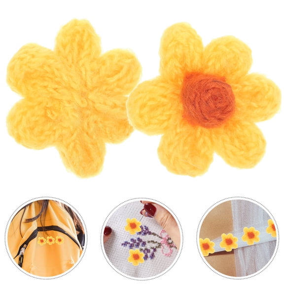 BESTYASH Yarn Flower Patches Yellow Sew on for Decoration Clothes Bags 10Pcs