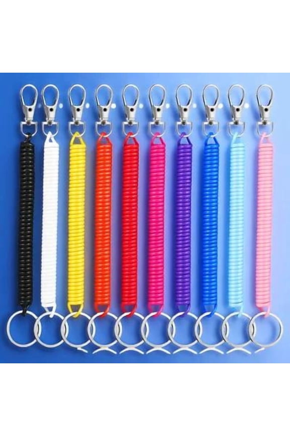 10Pcs Spiral Spring Keychain with Elastic Wrist Strap and Metal Hook for Daily Use