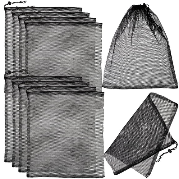 BESTYASH 10Pcs Tear Resistant Black Mesh Drawstring Bags for Carrying Sports Equipment and Camping Gear