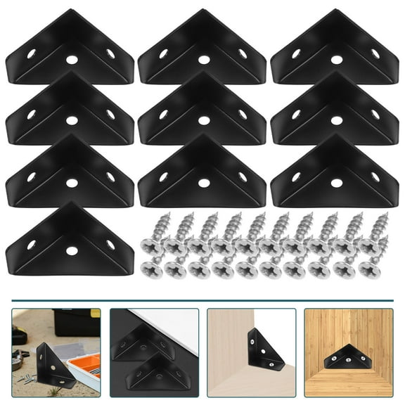 BESTYASH 10Pcs Black Corner Brace Brackets for Furniture Stable Metal Joint Fastener for Shelves