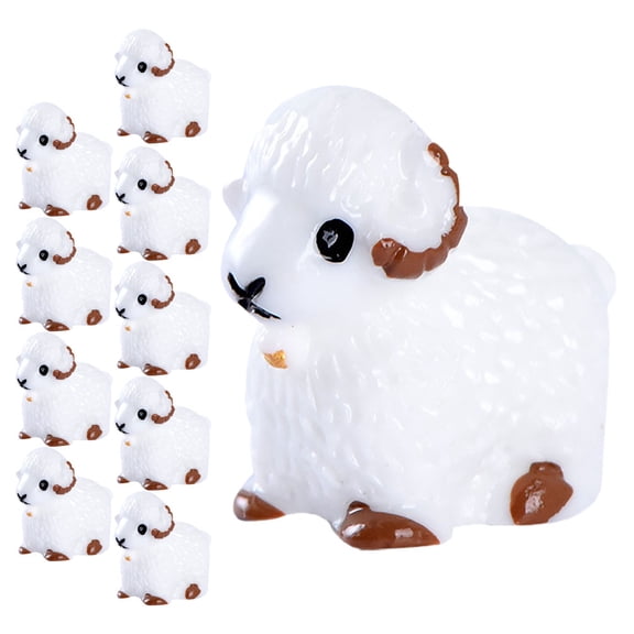 BESTYASH 10Pcs White Resin Tiny Sheep Figurines Moss Friendly Small Animal Model for Decor