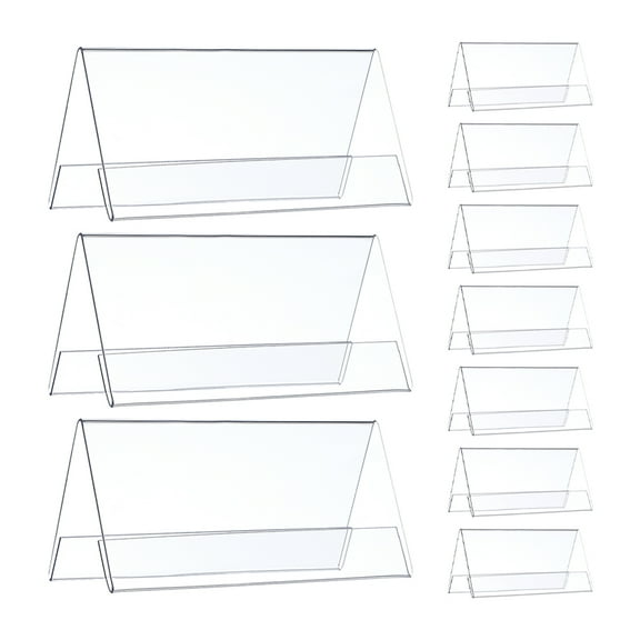 BESTYASH 10Pcs Clear Acrylic Name Plate Holders Dual Sided Desk Sign Display Stand
