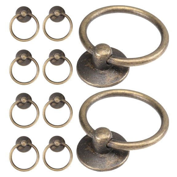 BESTYASH 10Pcs Vintage Style Golden Ring Drawer Pulls Metal Knobs for Furniture and Cabinet Doors