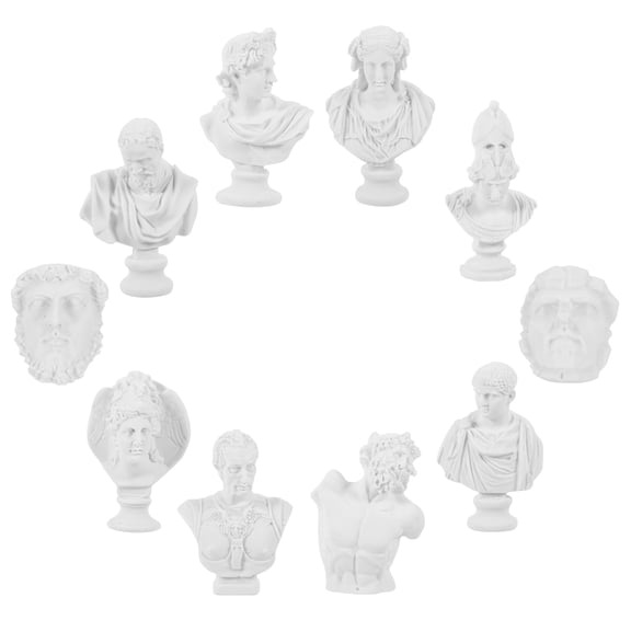 BESTYASH 10Pcs White Plaster Head Figurine Statue Creative Tabletop Ornament for Household Decor