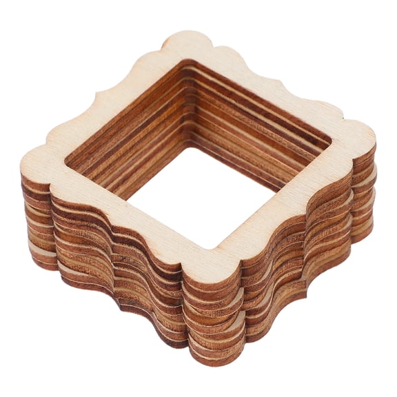BESTYASH 10Pcs Wooden Cutouts Lace Square Photo Frame Shapes Beige DIY Crafts Decorations