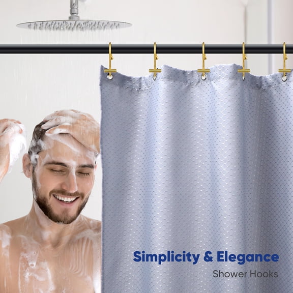 BESTYASH 12 Pcs Shower Curtains Hooks Curtain Pin Hook Golden Iron Hanging Practical Design Homeowners