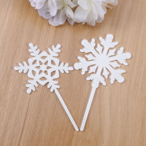 BESTYASH 12PCS Winter Cake Decorations Acrylic Food Picks for Christmas Party White