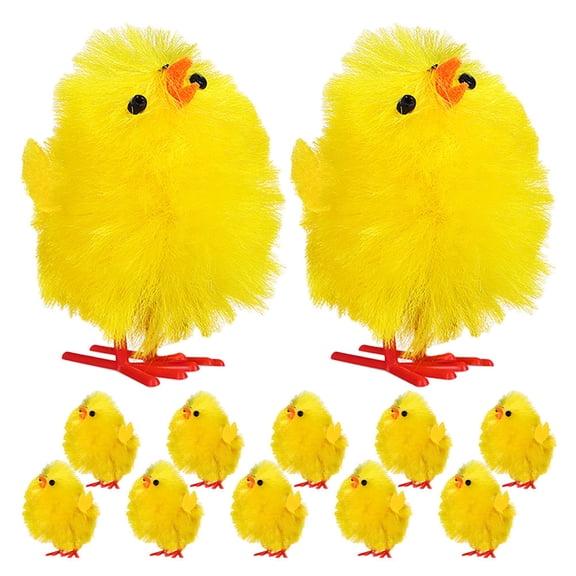 BESTYASH 12Pcs Chenille Plush Yellow Chick Figurines Lifelike Easter Decoration for Indoors Outdoors