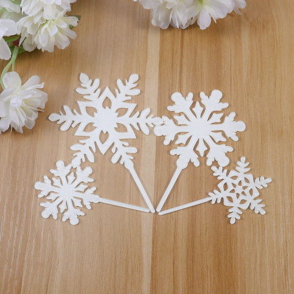 BESTYASH 12Pcs Christmas Cupcake Topper Picks White Snowflake Design for Festive Cake Decoration