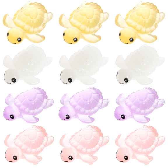 BESTYASH 12Pcs Glowing Turtle Resin Figurines Assorted Colors for Decorative Display and Fish Tanks