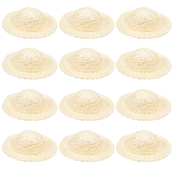 BESTYASH 12Pcs Mini Knitting Hats Round Beige Straw Personalization for Outdoor Activities