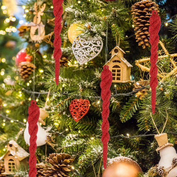 BESTYASH 12Pcs Red Plastic Icicle Ornaments Hanging Xmas Tree Decor and Window Adorns