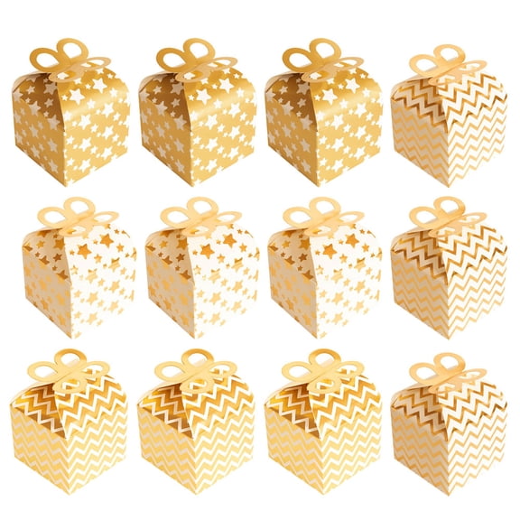 BESTYASH 12Pcs Plated Gold Candy Packaging Boxes Paper for Wedding Decorations and Small Item Storage