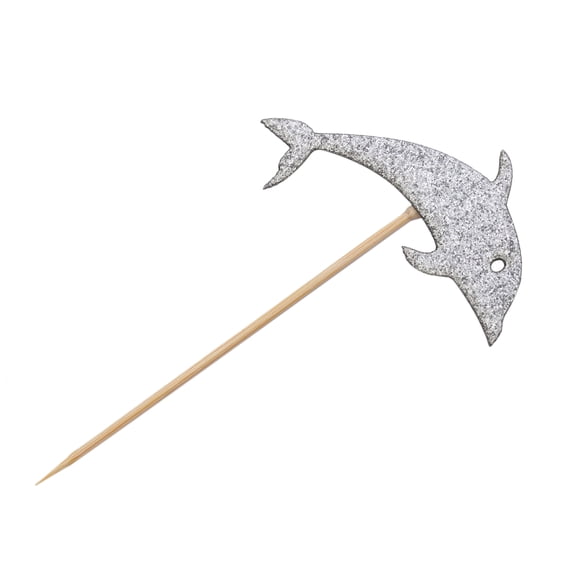BESTYASH 12Pcs Plated Silver Paper Party Cake Toppers Creative Dolphin Design for Cake Decoration