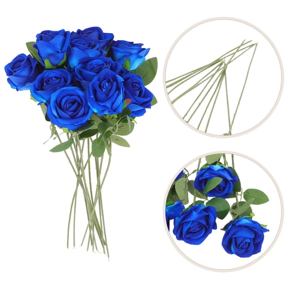 BESTYASH 12Pcs Realistic Touch Faux Blue Roses for Decoration Valentine Wedding and Romantic Ambiance
