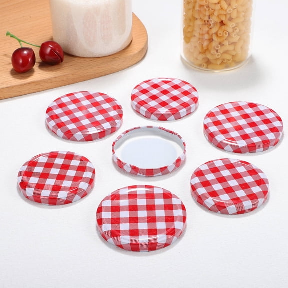 BESTYASH 12Pcs Red Jar Caps for Mason Jars Wide Mouth Bottle Covers with Vibrant Plaid Pattern