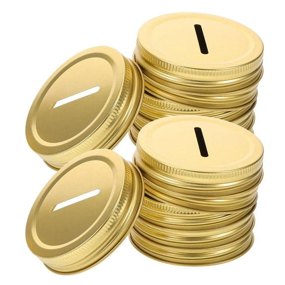 BESTYASH 12Pcs Saving Pot Lid Coin Slot Metal Covers Golden for Can and Kitchen Jar Replacement