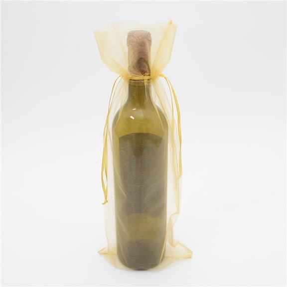BESTYASH 15Pcs Organza Bag Assorted Colors Reusable Drawstring Wine Bottle Cover for Party Decoration
