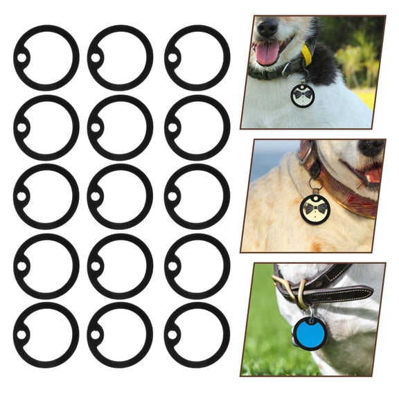BESTYASH 15Pcs Black Silicone Dog Tag Silencers Noise Reduction Rings for Pet Tag Protection