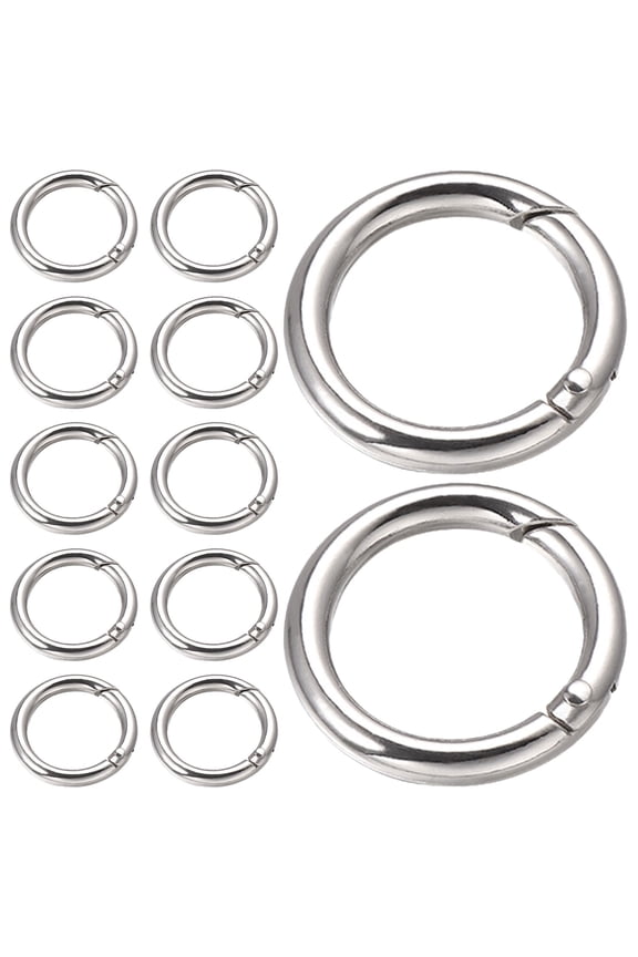15Pcs Round Plated Silver Spring Rings Zinc Alloy Keychain Clips for Extending Leashes and Bag Straps