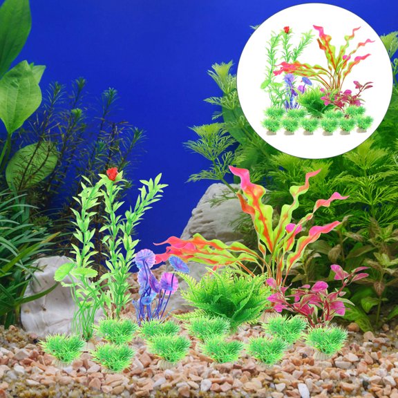 BESTYASH 16Pcs Aquarium Decoration Plastic Aquatic Plants for Fish Tank Landscape and Hiding Spots