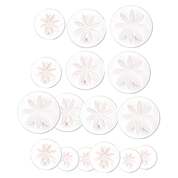 BESTYASH 16-Piece Spring Pressed Baking Mold Set White Plastic 3D Biscuit and Fondant Cutter for Cake Decorating