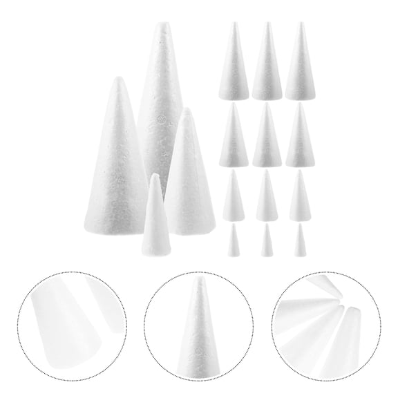 BESTYASH 16pcs Polystyrene Cones White Cones Glueable Craft Material for Decorative Toys