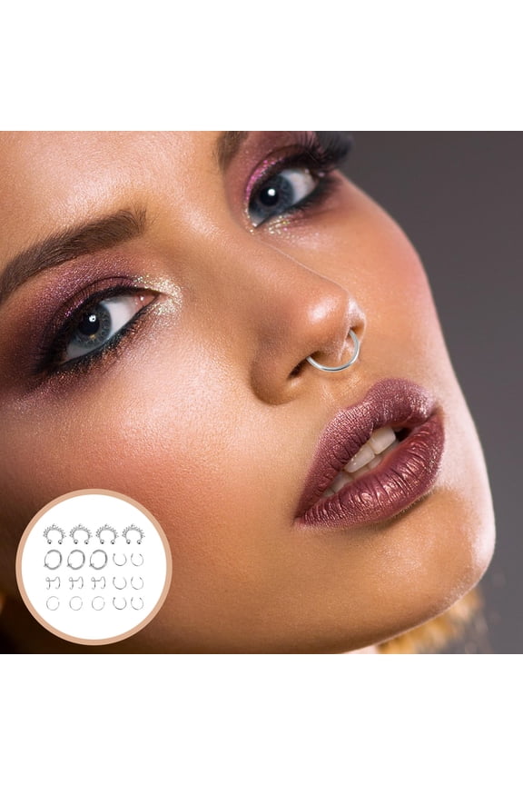 19pcs Nose Cuff Non Piercing Nose Jewelry C Shape Stainless Steel for Women