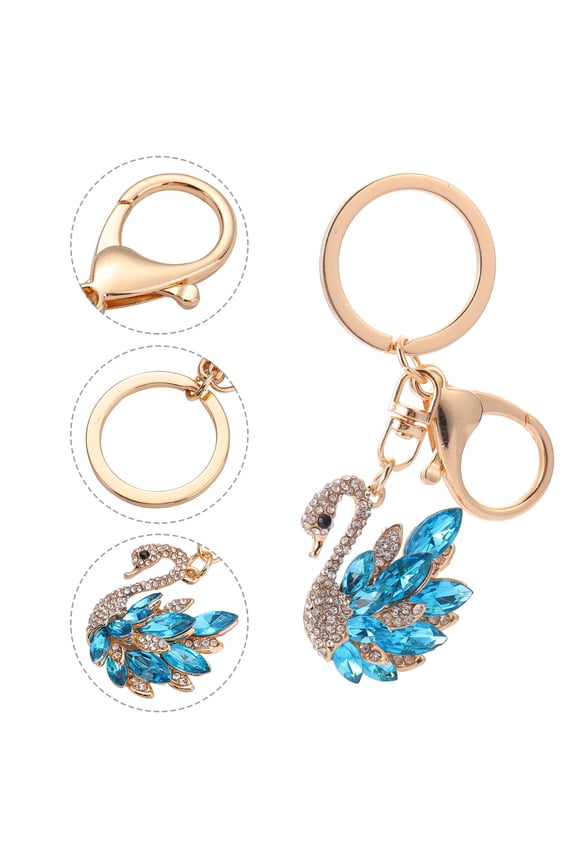 1PC Swan Rhinestone Keychain Blue Plastic Decoration Gift for Friends
