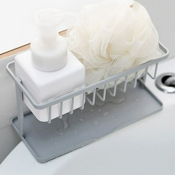 BESTYASH Grey Plastic Two Tier Kitchen Sink Drain Rack Storage Shelf for Sponge and Dishwashing Accessories