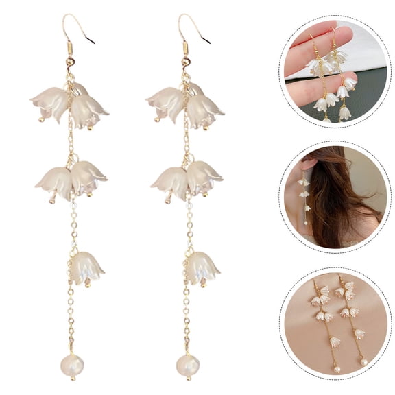 BESTYASH 1Pair Beige Bell Orchid Floral Drop Earrings Hook Dangle Jewelry Elegant Statement Accessory