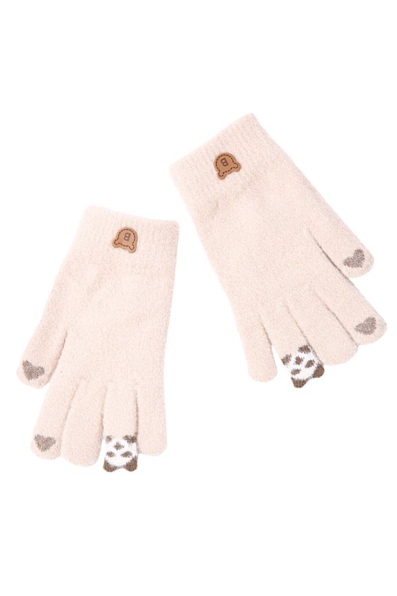 1Pair Winter Warm Gloves for Woman Thicken Touch Screen Gloves with Beige Panda Design