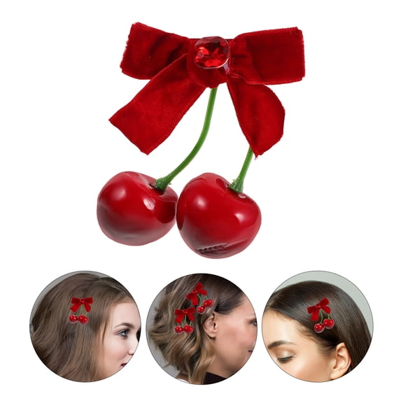 BESTYASH 1Pair Cute Cherry Hair Clip Soft Cloth Hair Accessory Versatile Alligator and Side Clip