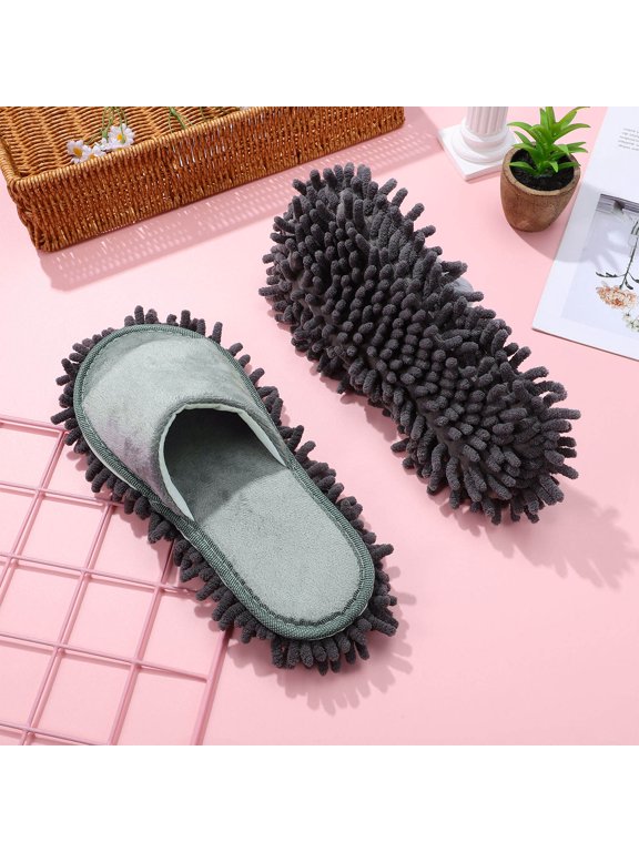 Floor Mopping Slippers Grey Washable Chenille for Home Use Unisex and Practical