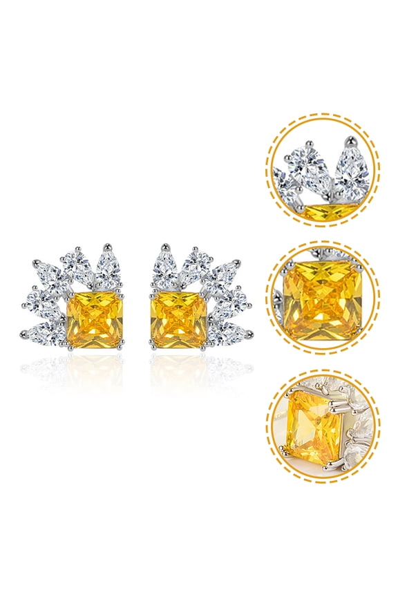 1Pair Elegant Womens Copper Earrings Crystal Ear Studs for Ceremony Party Wear