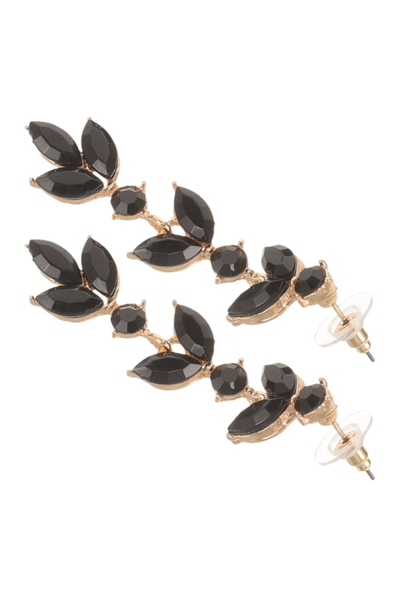 1Pair Fashionable Black Rhinestone Drop Earrings Stylish Ear Jewelry for Banquets and Celebrations