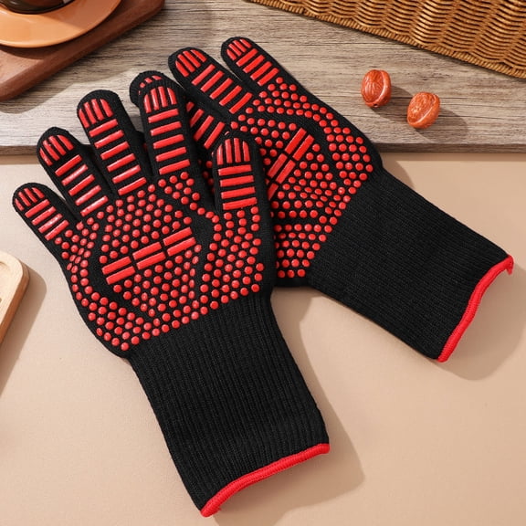 BESTYASH 1Pair Red Heat Proof Oven Gloves Protective Kitchen Baking Cooking Grilling Gloves