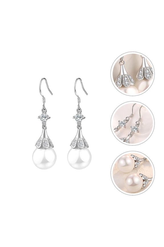 1Pair Simulated Long Style Elegant Ear Studs with Durable Copper and Artificial Gems