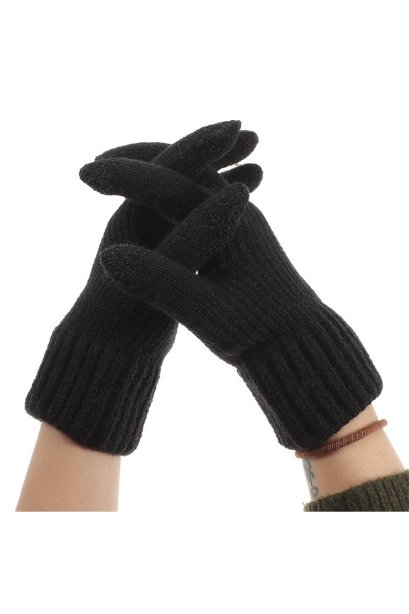 1Pair Windproof Winter Riding Gloves Black Thermal Full Finger Outdoor Gloves